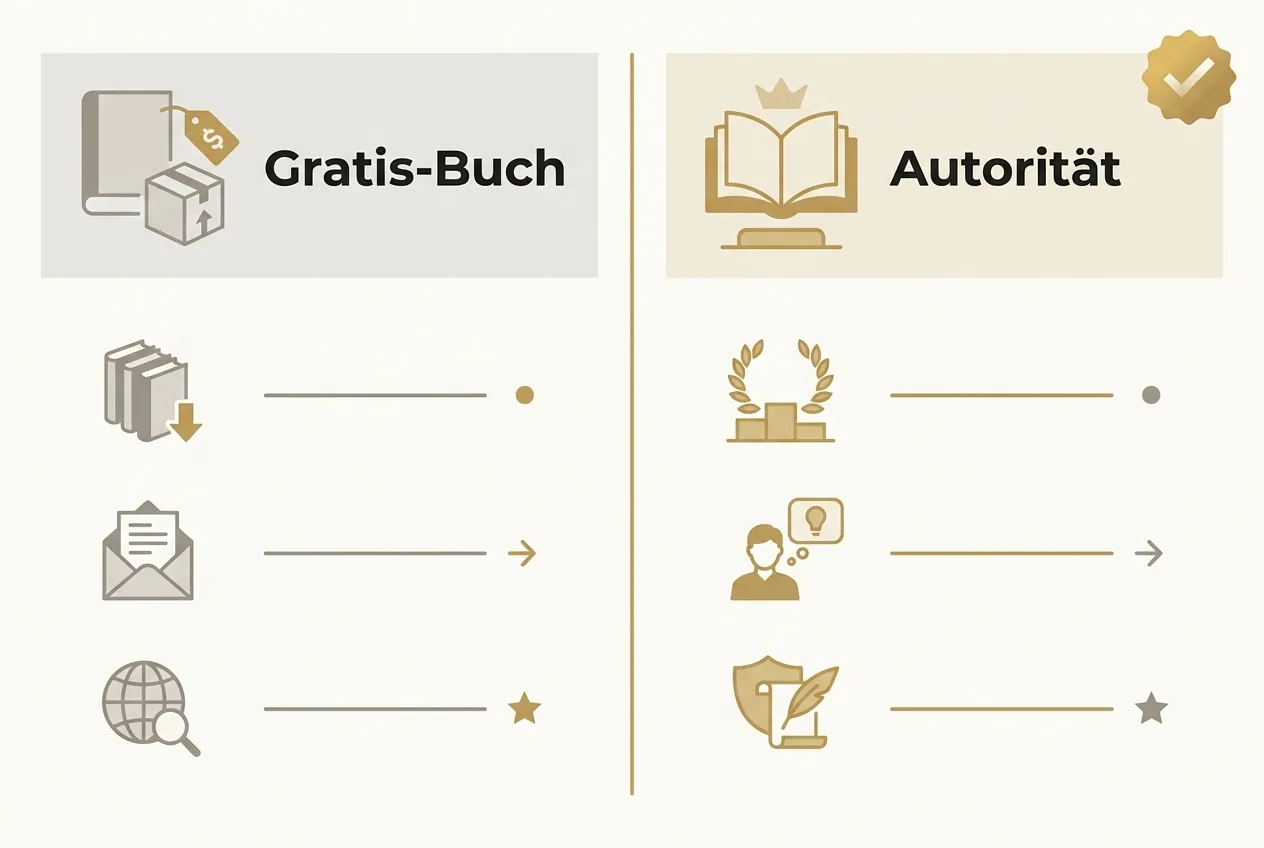 Vergleichsraster zwischen dem Gratis-Buch-Modell und dem Autoritäts-Modell für die Buch-Marketing-Strategie