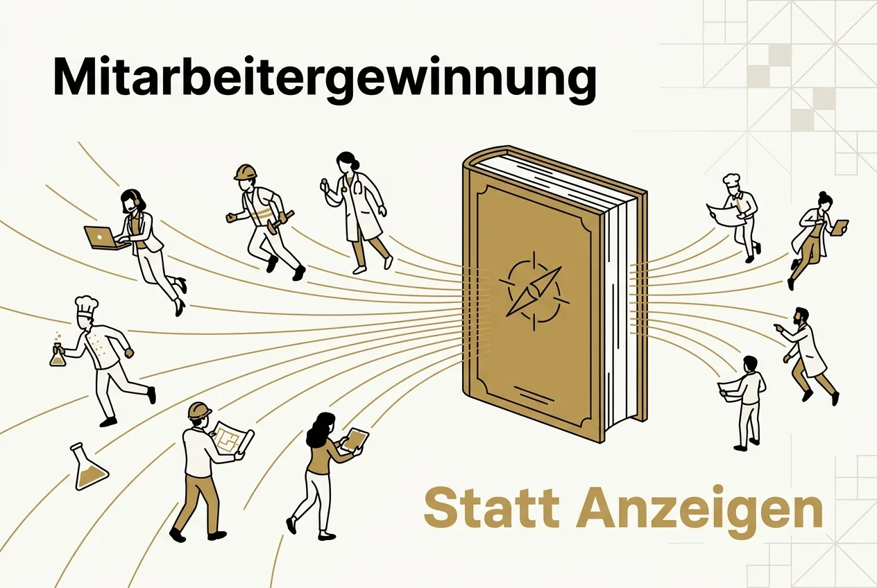 Goldenes Buch zieht Fachkräfte magnetisch an als Symbol für Mitarbeitergewinnung durch Employer Branding statt teurer Anzeigen