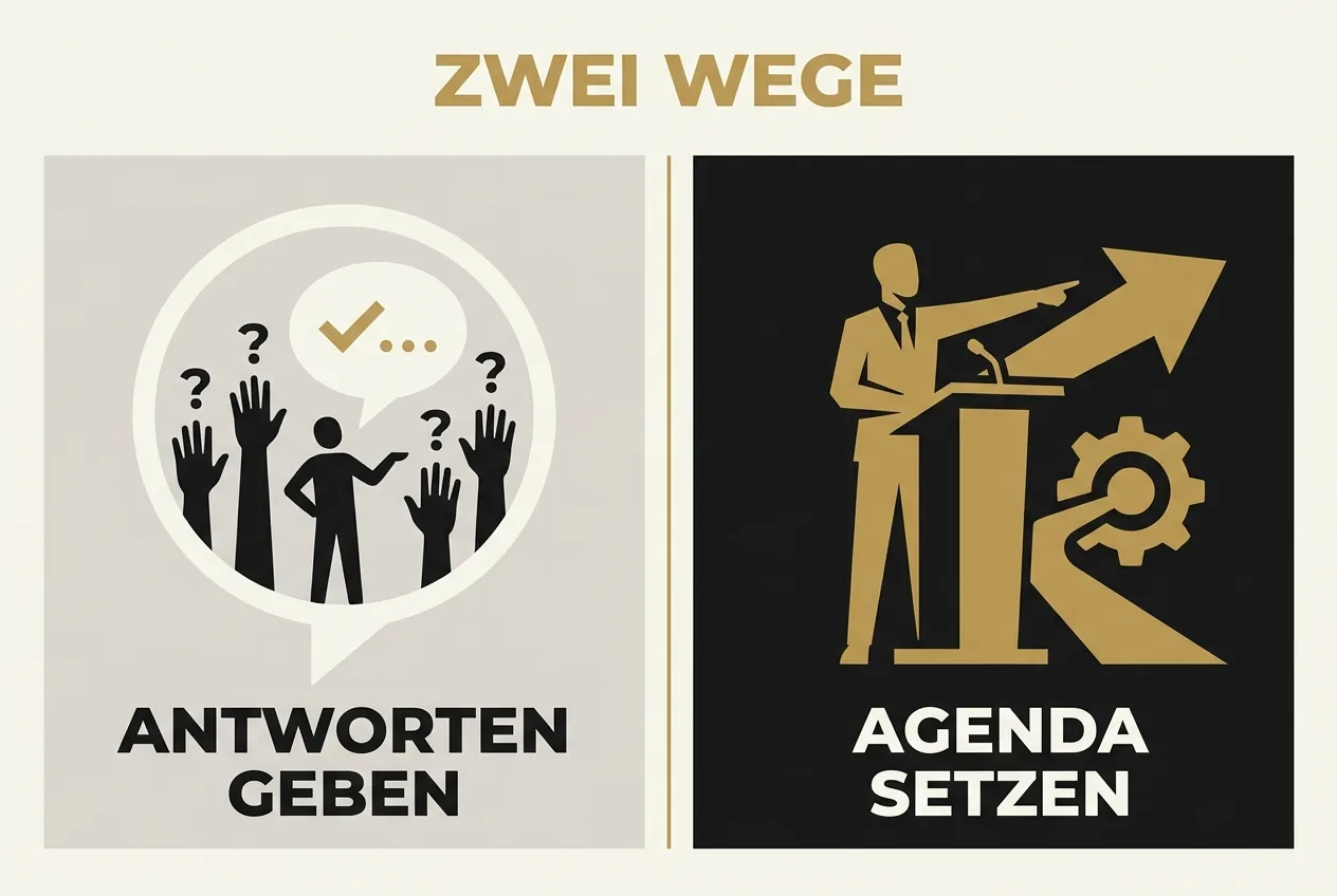 Vergleichsgrafik zweier Panels Fachexperte der Antworten gibt gegenüber Thought Leader der die Agenda setzt
