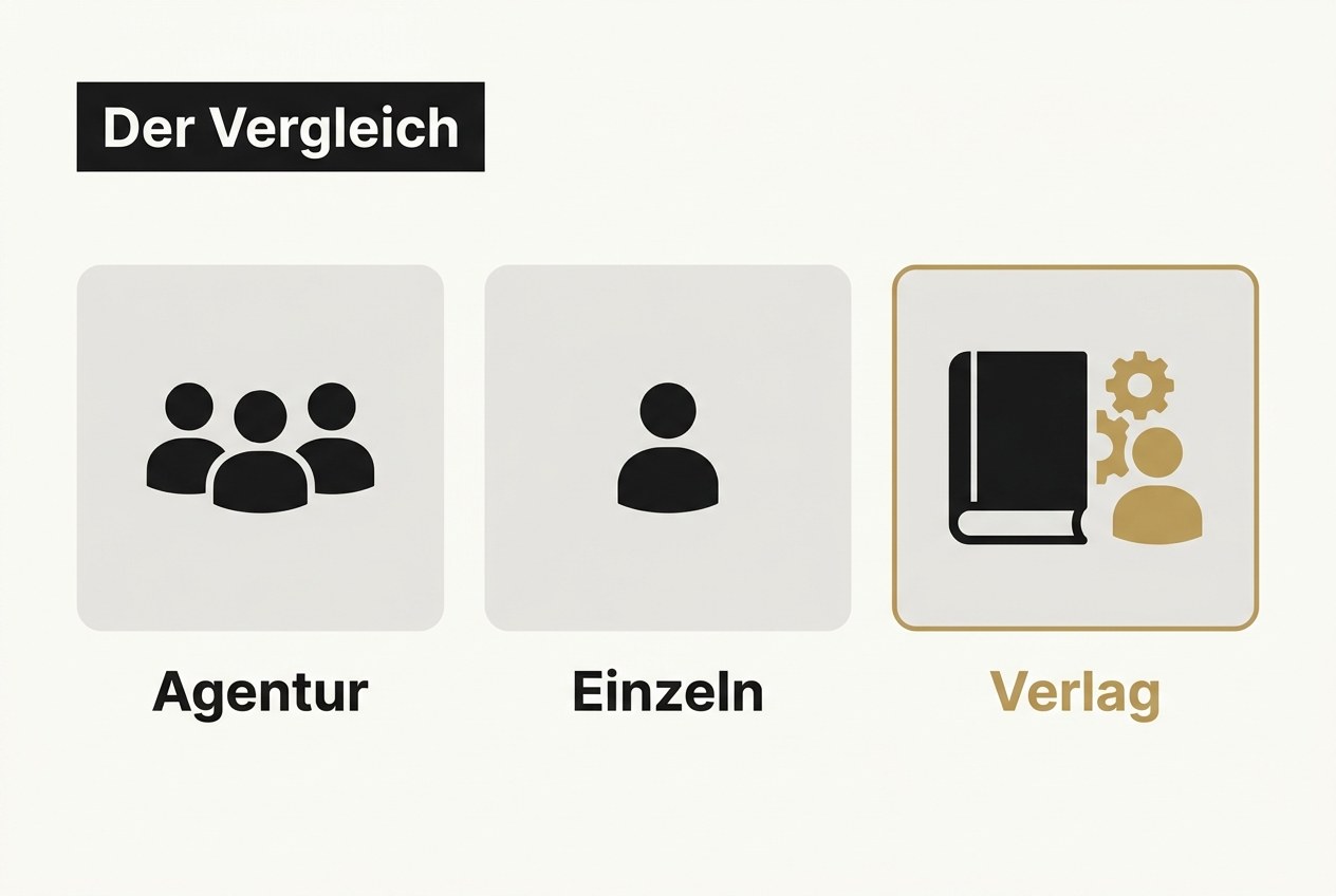 Vergleich Ghostwriting-Agentur, Einzel-Ghostwriter und Full-Service-Verlag für Unternehmer