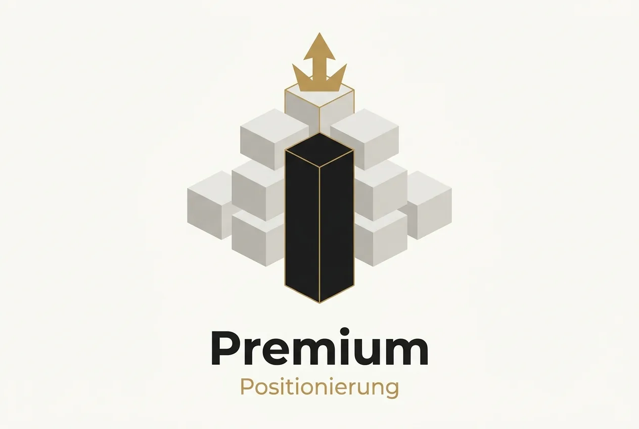 Editorial Vektorgrafik: eine hohe goldgekrönte Säule ragt über kleinere graue Blöcke, Symbol für Premium-Positionierung beim Gewinnen hochpreisiger Kunden