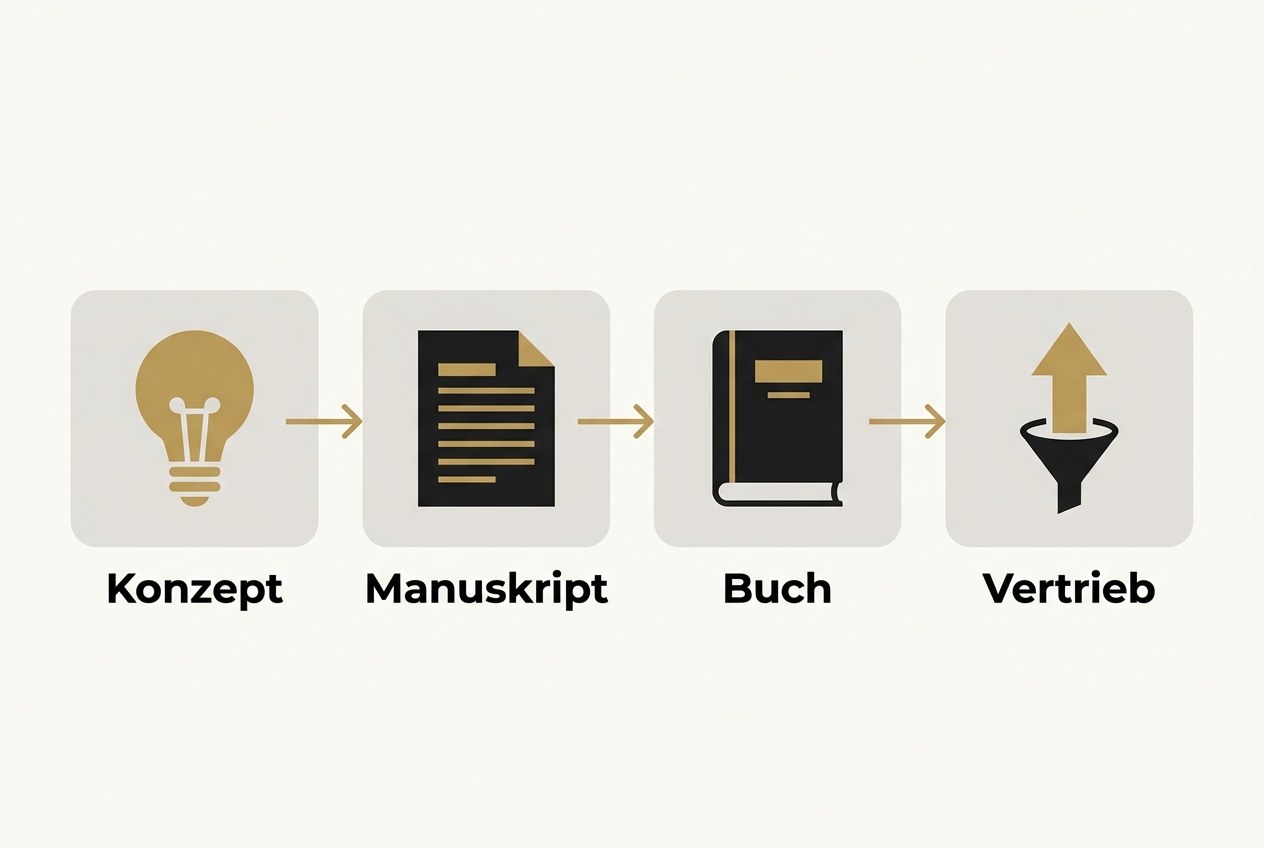 Ablauf vom Buchkonzept über das Manuskript bis zur Vertriebsintegration als System für Personal Branding