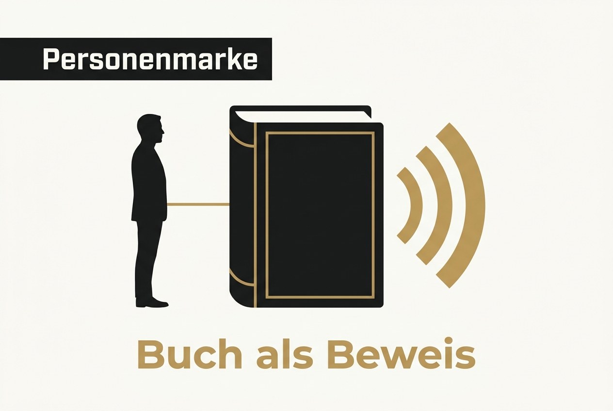 Unternehmer nutzt sein eigenes Buch als Instrument für Personal Branding und Autorität am Schreibtisch