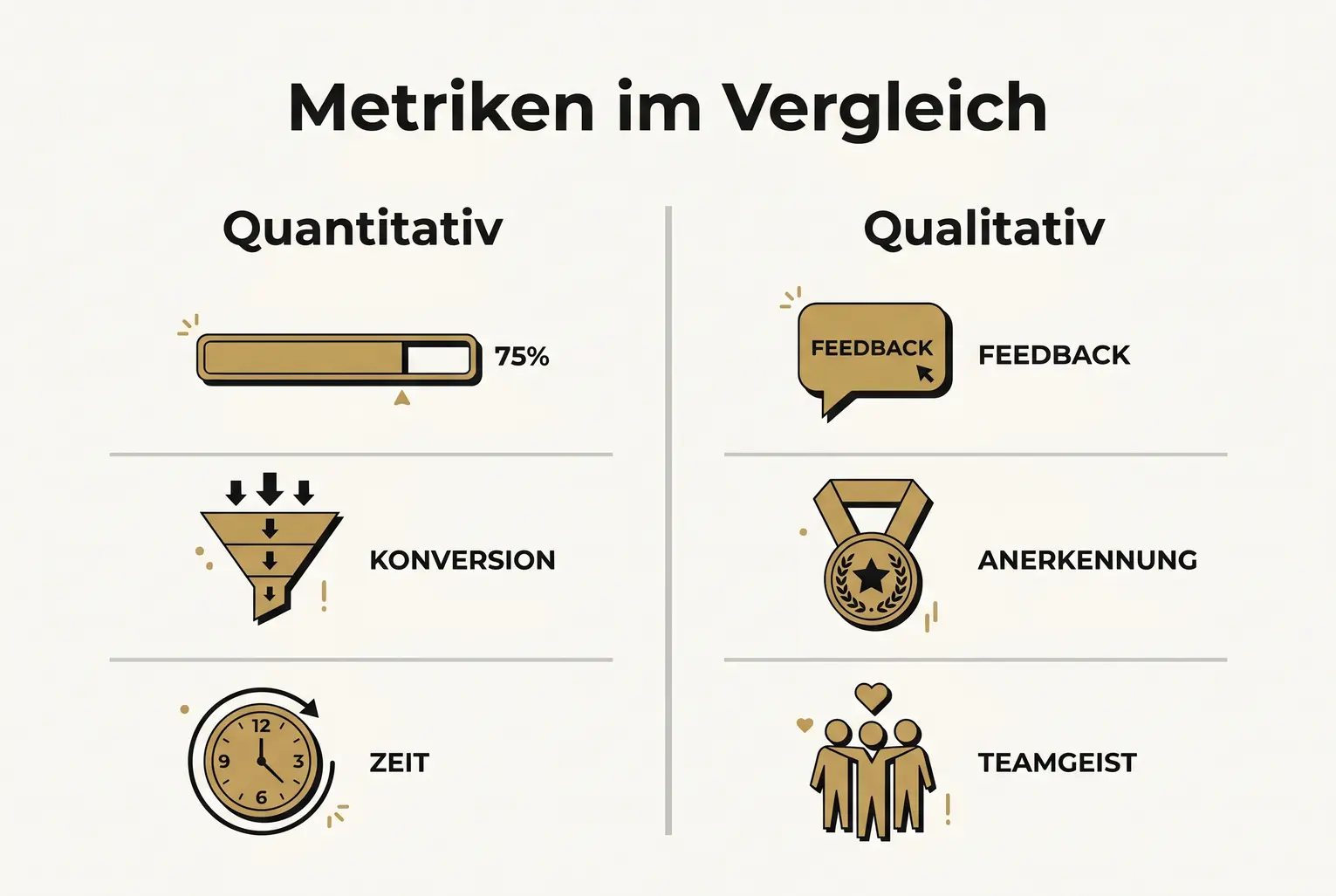 Vergleich quantitativer und qualitativer Metriken: Zeigt, welche Messgrößen kurzfristige Indikatoren liefern und welche langfristige Reputation abbilden.