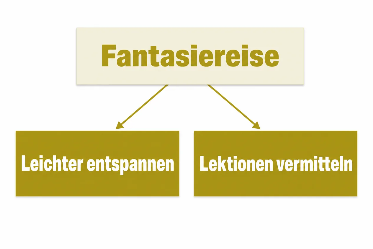 Schaubild: Eine Fantasiereise führt zu zwei Wirkungen, leichter entspannen und Lektionen vermitteln
