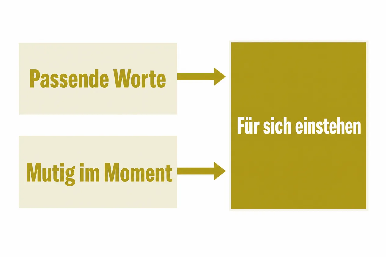 Schaubild: Passende Worte und Mut im entscheidenden Moment führen gemeinsam dazu, für sich einzustehen