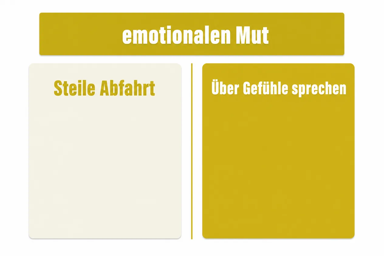 Schaubild zu emotionalen Mut: zwei Karten im Vergleich, links Steile Abfahrt, rechts Über Gefühle sprechen